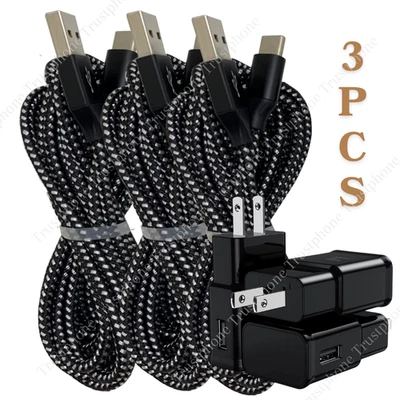 USB 快速充电器 壁式电源适配器 10 英尺长 C 型电缆 适用于三星 Android — 第 1/4 张图片