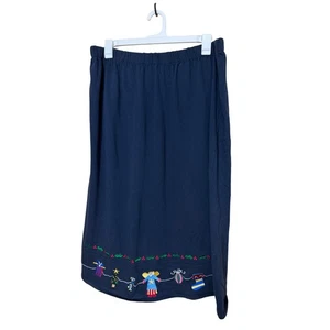 The Quacker Factory Navy Blue Christmas Embroidered Midi Skirt Women's Size 2X - Picture 1 of 6