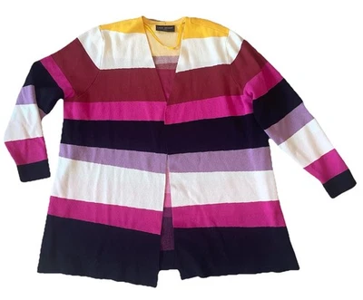 Cárdigan Suéter Lane Bryant Rayas Frente Abierto Púrpura Negro Amarillo Talla 22/24 Foto 1 de 4