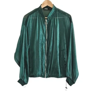 Zara giacca donna full zip trasparente oversize bomber cappotto verde medio - Foto 1 di 7