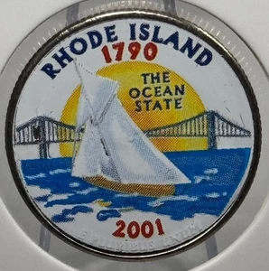 2001-P Rhode Island State Quarter Coloreado Ocean State Velero Diseño - Imagen 1 de 2