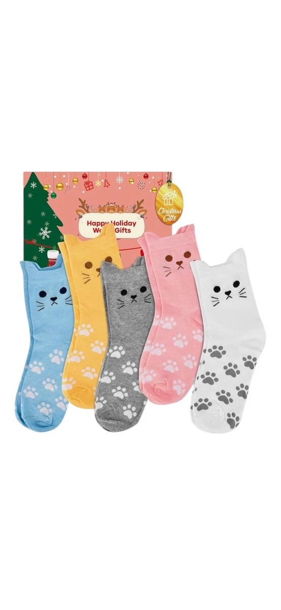 Kinretixia 6 Pairs Cute Cat Socks For Women – Soft Cotton Blend, Fun 3D Animal Patterns, Stretch Fit EU 35‑40, Perfect Gift