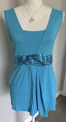 Camiseta sin mangas VENUS para mujer turquesa con detalles de lentejuelas, talla mediana Foto 1 de 4