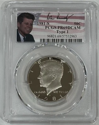 1981 S Type 1 Clad Kennedy Half Dollar PCGS PR69DCAM, Portrait Label - Image 1 of 2