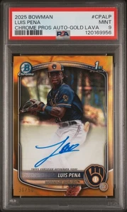 2025 Bowman Luis Pena Chrome Prospects Autographs Gold Lava Refractor #/50 PSA 9 - Picture 1 of 2