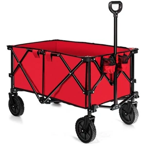 Collapsible Folding Wagon Utility Cart W/Wheels & Adjustable Handle Red - Picture 1 of 6