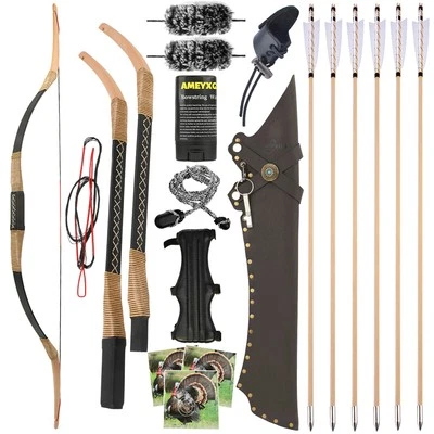 Traditional Recurve Bow 20-35lbs Horsebow Takedown Wooden Archery Hunting RH LH - Image 1 of 4