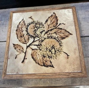 ￼Vintage Italian Tile Trivet Chestnut Burr Design Wood Frame Made in Italy - Picture 1 of 9