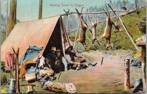 Tienda postal vintage 1908 CAZA / ciervo encordado "Escena de caza en Oregon" - Imagen 1 de 2