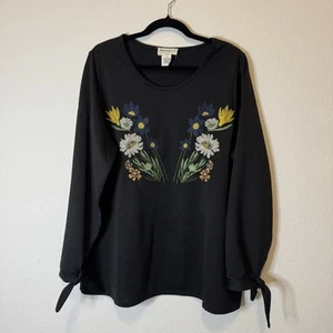 Top donna For The Republic ricamato floreale manica lunga 1x nero BOHO - Foto 1 di 6