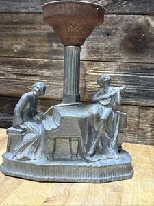 vintage art deco noveau glass shade metal table lamp two ladies musical - Picture 1 of 6