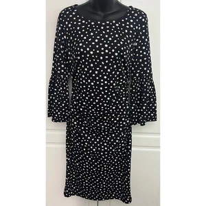 Talbots schwarzes Kleid mit weißem Pusteblumenmuster Glockenärmel Raffung Gr. S neu ohne Etikett - Bild 1 von 8