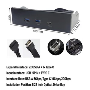 Neu USB Front Panel Hub GEN2x2 USB A TYPE C 3 Ports 5 25 Zoll 19 Pin 20Gbps Opt - Bild 1 von 24
