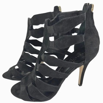 Ivanka Trump Marjory Black Open Toe Caged Booties - Marjory Stretch High-Heel 9M - Image 1 of 4