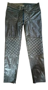 Pantaloni da uomo in vera pelle effetto invecchiato bikers pannelli trapuntati biker / pantaloni BLUF - Foto 1 di 3