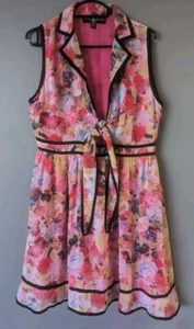 Little Mistress Size 14 Pink Floral Collar Key Hole Cut Fit & Flare Party Dress - Picture 1 of 14