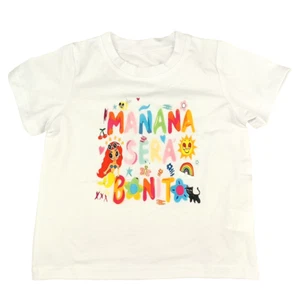 NWOT Girls T-shirt Size 3-4Y "MANANA SERA BONITO" Print White Knit - Picture 1 of 7