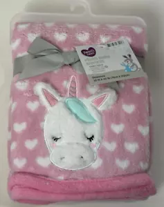 Neu mit Etikett Parents Choice Walmart rosa weiß Einhorn Herzen Plüsch Fleece Babydecke - Bild 1 von 5
