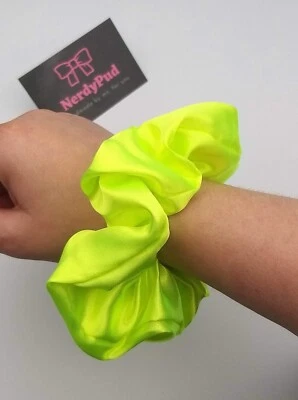 NERDYPUD Fluorescent yellow satin Silk Hair Scrunchies Bobble Gifts Silk Handmade Uk