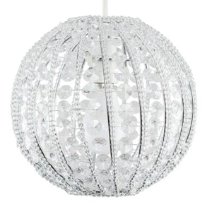 Ornate Lampshade  Round Clear Acrylic Jewel Ceiling Light Shade Globe Pendant  - Picture 1 of 8