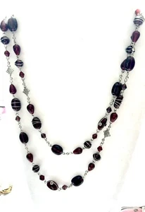 45” Red colored Glass Wire Wrapped Necklace N5299 Silvertone - Picture 1 of 6