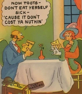Postal de colección recién casada cenando fuera Tichnor Bro cómic bonitos colores publicados 1956 - Imagen 1 de 3