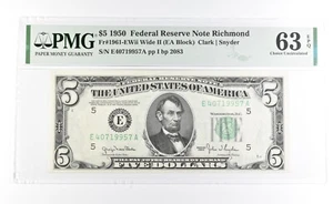 PMG 63 Choice Unc EPQ 1950 $5 Richmond, VA US FRN Green Seal Fr#1961-EWii *1021 - Picture 1 of 3
