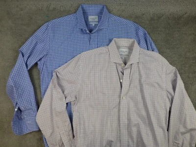 LOTE DE 2 Camisas LEDBURY Hombre Manga Larga Abotonadas 17 XL Azul Blanco Gris Cuadros Foto 1 de 4