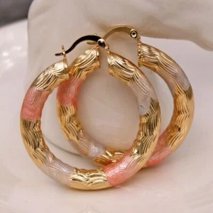 Fashion 18K Gold Plated Hoop Dangle Earrings Women Bridal Wedding Jewelry Gifts - Picture 1 of 2