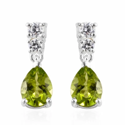 Natural Peridot Accented with CZ.Drop Earrings in Sterling Silver 2.39 ctw Foto 1 de 4