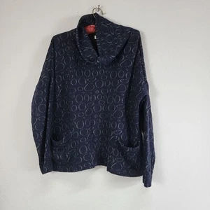 Komil Womens Circle Print Cowl Neck Top Size Medium Blue Drop Shoulder Pockets - Picture 1 of 7