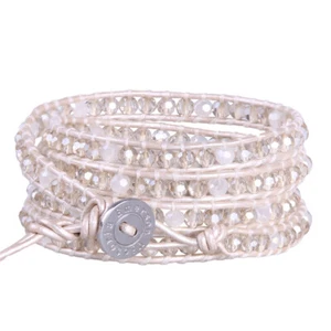 Leather Wrap Bracelet Stone Crystal Beads Single Strand Bracelet 5Wrap - Picture 1 of 26