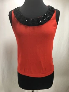 Jones New York Collection rotes Tanktop schwarz Nackenband mit großen Nieten Größe: SMALL - Bild 1 von 7
