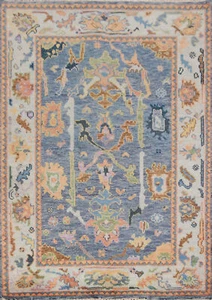 Traditional Oushak Indian Accent Rug Hand-Knotted Blue 4x6 ft - Picture 1 of 19