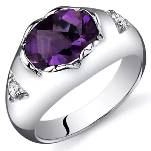 Oval Checkerboard Cut 1.50 cts Amethyst Ring Sterling Silver Sizes 5 to 9 - Picture 1 of 3