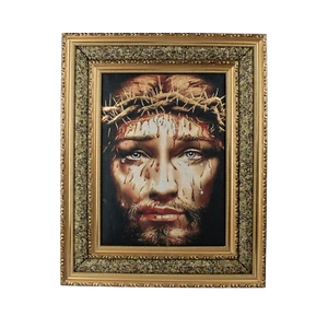 Mrcjsales: Face of Jesus Cloth Frame | Golden Double Frame | Religious Home Deco - Picture 1 of 3