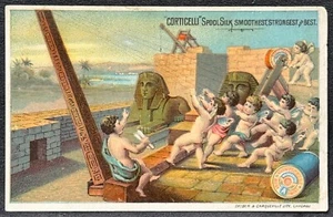 CORTICELLI SPOOL SILK TRADECARD-CHERUBS CONSTRUCT MONUMENT-EGYPT SPHINX-NEEDLE - Imagen 1 de 3