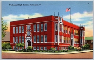 Vtg Burlington Vermont VT Cathedral High School 1940s Linen View Postcard - Picture 1 of 2