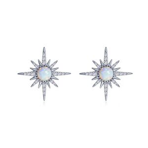 *BRAND NEW* Sterling Silver Platinum-Plated with 1.36CTW Opal Sunburst Earrings
