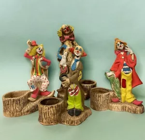 Vintage Set Of 4 Ricardo Clowns Driftwood Statue Quirky Folk Art HandPainted - Picture 1 of 10