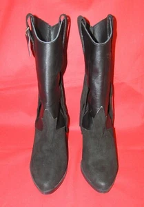 STIVALI WESTERN COWBOY GIUSTO COWGIRL NERI PELLE SCAMOSCIATA FRANGE 8 8,5 - Foto 1 di 8