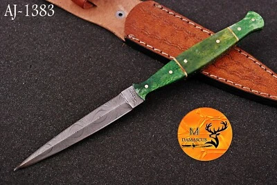 M DAMASCUS CUSTOM HAND MADE FORGED DAMASCUS STEEL BOOT KNIFE THROWING HUNTING DAGGER - 1383