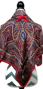 Vintage 90s Red Paisley Silk Scarf Large Size Wild All Over Print Vibrant Colors - Picture 1 of 21