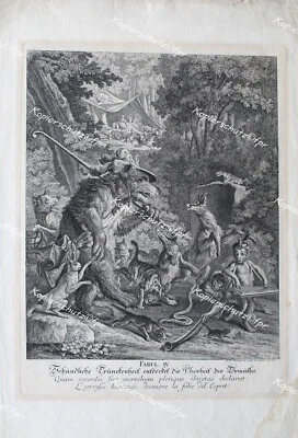 Ridinger Schändliche Trunckenheit Bär Affe Hackbrett Gemse Horn Tuba Bier Wein - Bild 1 von 2