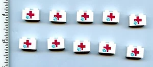 LEGO x 10 White Brick 1 x 2 with Red Cross and Animal Paw Pattern 6101032 - Picture 1 of 1
