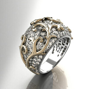 Fashion Women 925 Silver Two Tone Jewelry Cubic Zirconia Wedding Ring Size 6-10