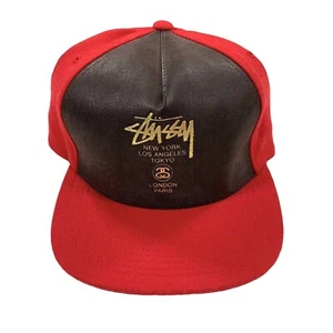 Sombrero de cuero ajustable con correa de mezcla de lana rojo marrón Stussy Capz vintage para hombre - Imagen 1 de 4