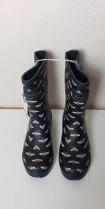 Joules Molly Welly Mid Calf Rain Boots Black Bumblebees Outdoor US 6 EU 37 UK 4 - Picture 1 of 9