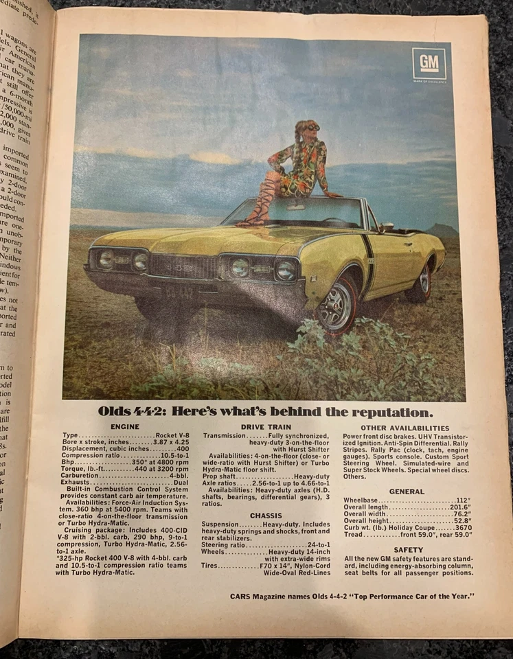 June 1968 Olds 442 Convertible 8-1/2x11 Color print ad - Image 1 of 1