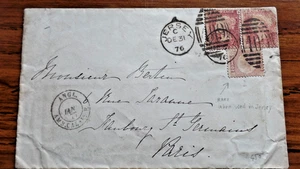 Jersey 1876 QV 1/2d + 2 x 1d Red cancelled Jersey 409 Duplex to France - Picture 1 of 2